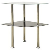 vidaXL Bijzettafel 2-laags 38x38x50 cm gehard glas transparant zwart Tafels Transparant Glas