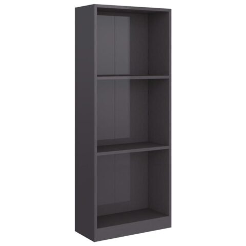 vidaXL Boekenkast 3 schappen 40x24x108 cm bewerkt hout hoogglans grijs Kasten Grijs Hout