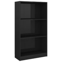 vidaXL Boekenkast 3 schappen 60x24x109 cm bewerkt hout hoogglans zwart Kasten Zwart Hout