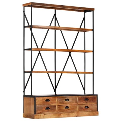 vidaXL Boekenkast 4-laags met 6 lades 122x36x181 cm massief mangohout Kasten Bruin Hout