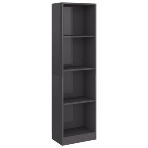 vidaXL Boekenkast 4 schappen 40x24x142 cm spaanplaat hoogglans grijs Kasten Grijs Hout