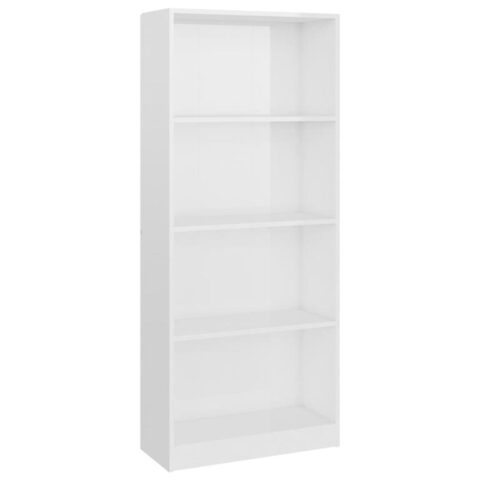 vidaXL Boekenkast 4 schappen 60x24x142 cm bewerkt hout hoogglans wit Kasten Wit Hout