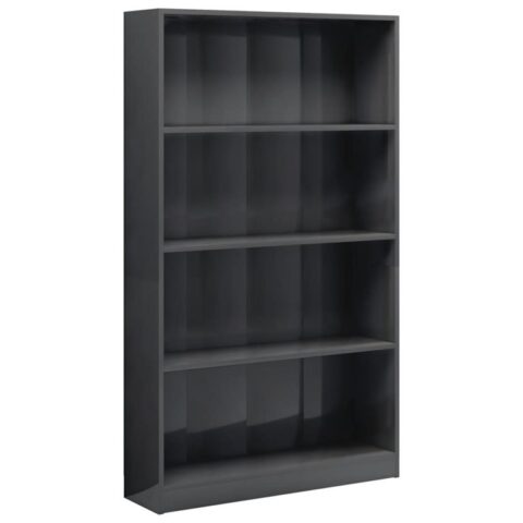 vidaXL Boekenkast 4 schappen 80x24x142 cm bewerkt hout hoogglans grijs Kasten Grijs Hout