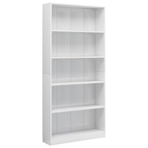 vidaXL Boekenkast 5 schappen 80x24x175 cm bewerkt hout hoogglans wit Kasten Wit Hout