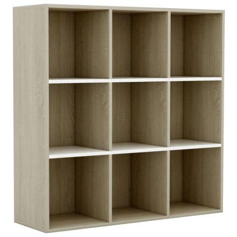 vidaXL Boekenkast 98x30x98 cm spaanplaat wit en sonoma eikenkleurig Kasten Wit Hout