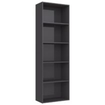 vidaXL Boekenkast met 5 schappen 60x30x189 cm spaanplaat hoogglans Kasten Grijs Hout