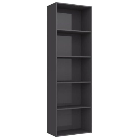 vidaXL Boekenkast met 5 schappen 60x30x189 cm spaanplaat hoogglans Kasten Grijs Hout