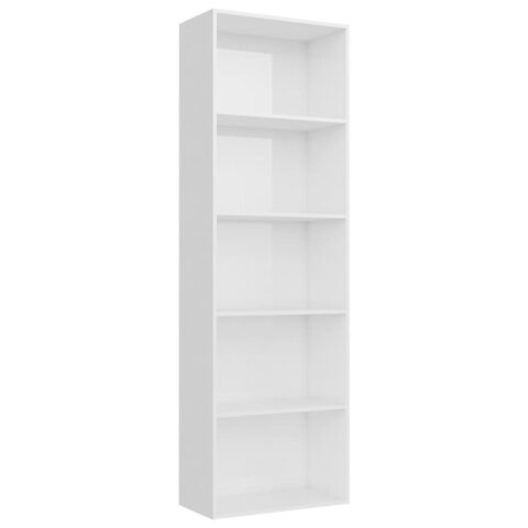 vidaXL Boekenkast met 5 schappen 60x30x189 cm spaanplaat hoogglans wit Kasten Wit Hout