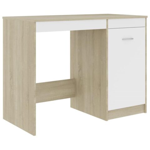 vidaXL Bureau 100x50x76 cm bewerkt hout wit en sonoma eikenkleurig Bureau Wit Hout