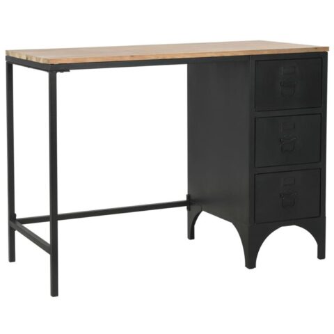 vidaXL Bureau 100x50x76 cm massief vurenhout en staal Bureau Zwart Hout