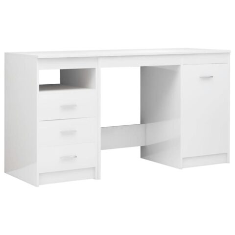 vidaXL Bureau 140x50x76 cm spaanplaat hoogglans wit Bureau Wit Hout