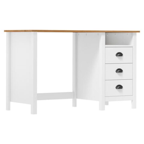 vidaXL Bureau Hill Range met 3 lades 120x50x74 cm massief grenenhout Bureau Wit Hout