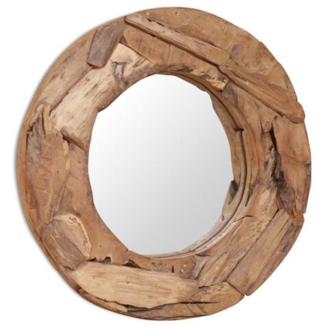 vidaXL Decoratieve spiegel rond 60 cm teakhout Spiegel Bruin Hout