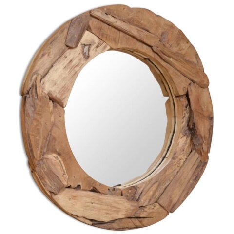 vidaXL Decoratieve spiegel rond 80 cm teakhout Spiegel Bruin Hout