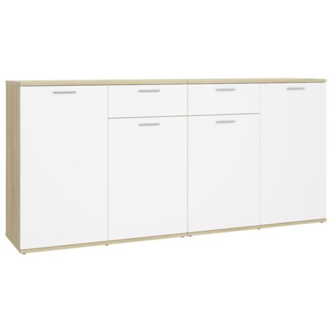 vidaXL Dressoir 160x36x75 cm spaanplaat wit en sonoma eikenkleurig Kasten Wit Hout