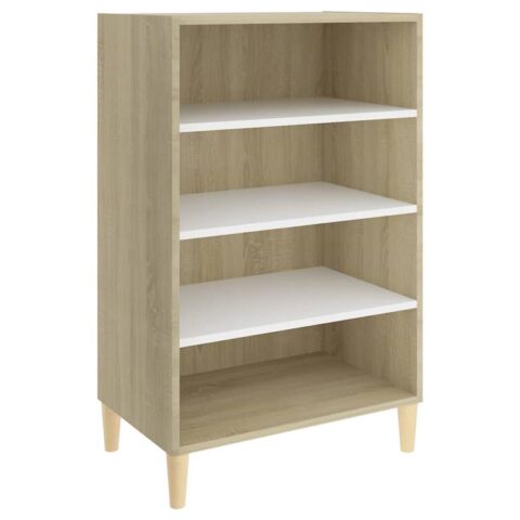 vidaXL Dressoir 57x35x90 cm spaanplaat wit en sonoma eikenkleurig Kasten Wit Hout