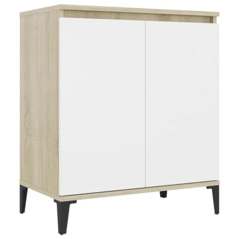 vidaXL Dressoir 60x35x70 cm spaanplaat wit en sonoma eikenkleurig Kasten Wit Hout