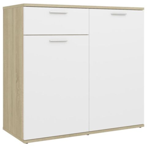 vidaXL Dressoir 80x36x75 cm spaanplaat wit en sonoma eikenkleurig Kasten Wit Hout