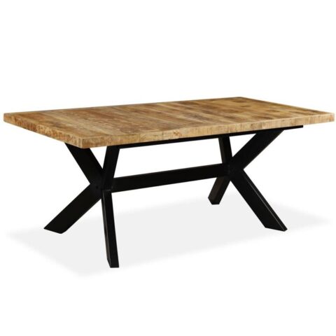 vidaXL Eettafel 180 cm massief mangohout en stalen kruis Tafels Bruin Hout