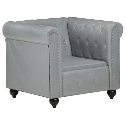 vidaXL Fauteuil Chesterfield-stijl echt leer grijs Stoelen Grijs Leder