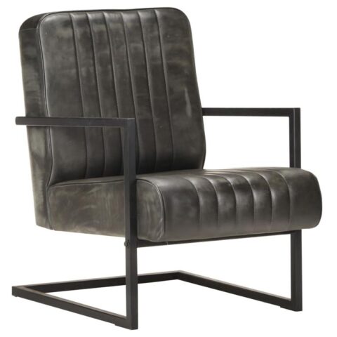 vidaXL Fauteuil echt leer verweerd grijs Stoelen Grijs Leder