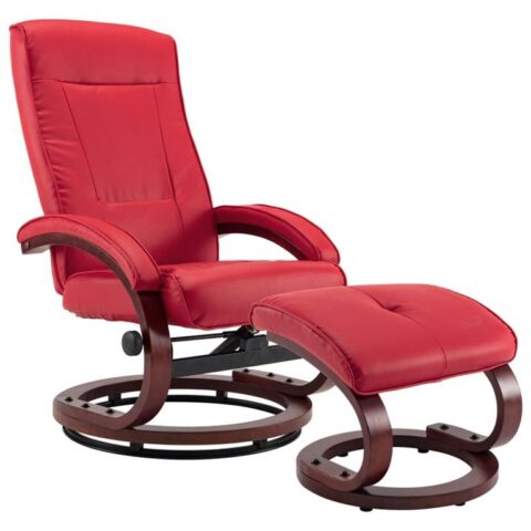 vidaXL Fauteuil verstelbaar met voetenbankje kunstleer rood Stoelen Rood Kunstleer