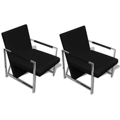 vidaXL Fauteuils 2 st met chroom frame kunstleer zwart Stoelen Zwart Kunstleer