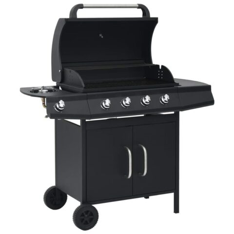 vidaXL Gasbarbecue 4+1 kookzone staal zwart Barbecues Zwart Staal