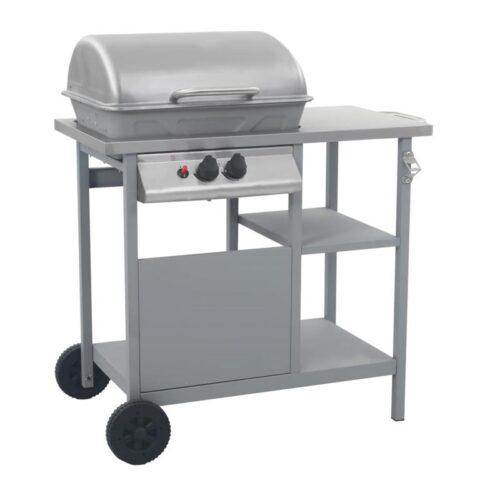 vidaXL Gasbarbecue met 3-laags zijtafel zwart en zilverkleurig Barbecues Zilver