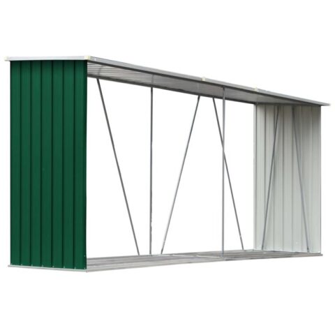 vidaXL Haardhoutschuur 330x84x152 cm gegalvaniseerd staal groen Tuinhuizen & opbergers Groen Staal