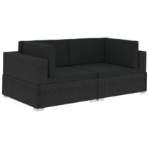 vidaXL Hoekbanken 2 st met kussens poly rattan zwart Tuinmeubelen Zwart Polyamide