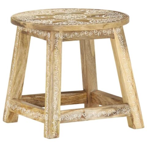 vidaXL Kruk handgeschilderd 38x38x35 cm massief mangohout Stoelen Bruin Hout