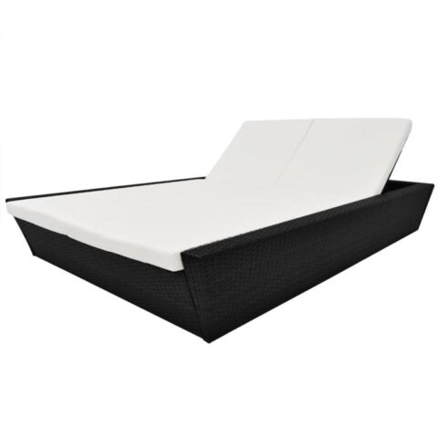 vidaXL Loungebed met kussen poly rattan zwart Tuinmeubelen Zwart Polyamide