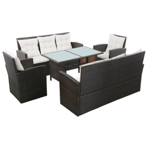 vidaXL Loungeset 5-delig poly rattan bruin en crèmewit Tuinmeubelen Bruin