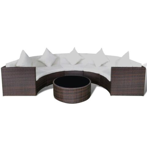 vidaXL Loungeset halfrond poly rattan bruin 17-delig Tuinmeubelen Bruin