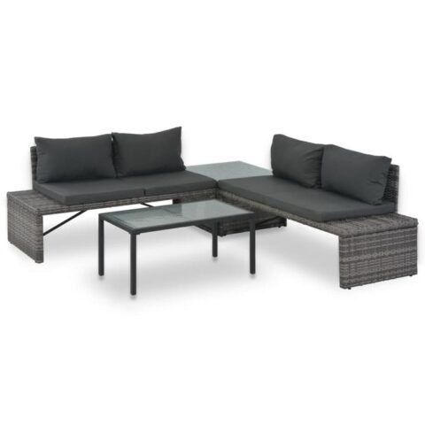 vidaXL Loungeset met kussens 3-delig poly rattan grijs Tuinmeubelen Grijs Polyamide