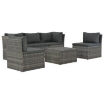 vidaXL Loungeset met kussens 4-delig poly rattan grijs Tuinmeubelen Grijs Polyamide