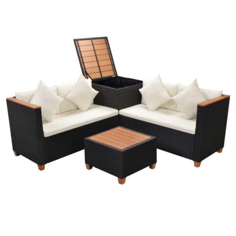 vidaXL Loungeset poly rattan HKC blad zwart 14-delig Tuinmeubelen Zwart