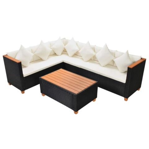 vidaXL Loungeset poly rattan HKC blad zwart 21-delig Tuinmeubelen Zwart