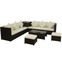 vidaXL Loungeset poly rattan bruin 26-delig Tuinmeubelen Bruin