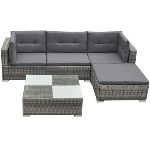 vidaXL Loungeset poly rattan grijs 14-delig Tuinmeubelen Grijs