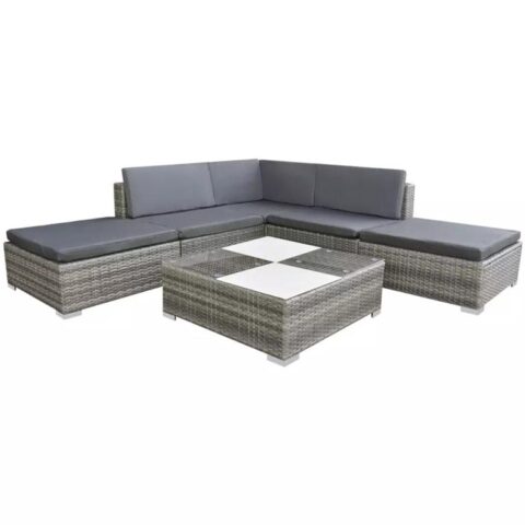 vidaXL Loungeset poly rattan grijs 15-delig Tuinmeubelen Grijs