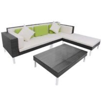 vidaXL Loungeset poly rattan zwart 17-delig Tuinmeubelen Zwart