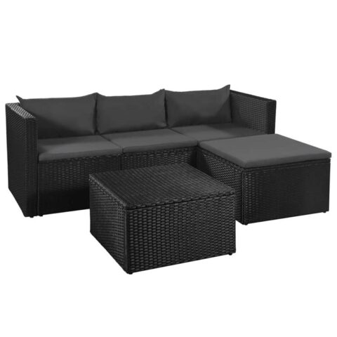 vidaXL Loungeset poly rattan zwart en donkergrijs 10-delig Tuinmeubelen Grijs Rattan