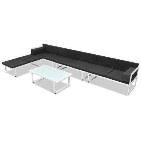 vidaXL Loungeset textileen aluminium zwart en wit 17-delig Tuinmeubelen Zwart Aluminium