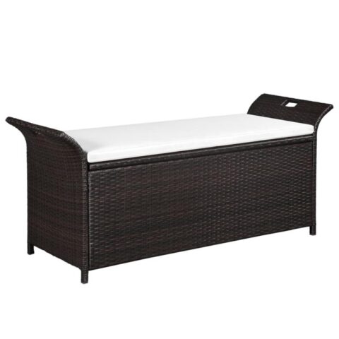 vidaXL Opbergbankje met kussen 138 cm poly rattan bruin Tuinmeubelen Bruin Polyamide