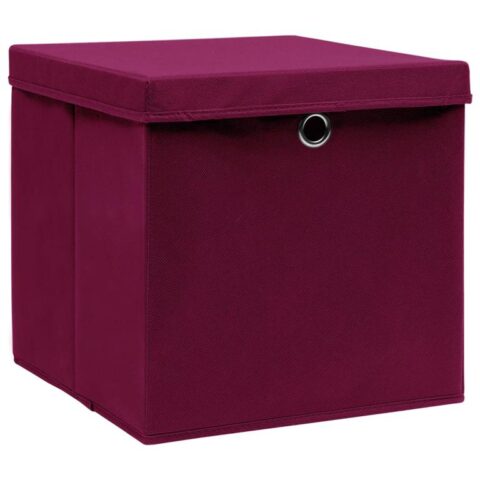 vidaXL Opbergboxen met deksels 10 st 28x28x28 cm donkerrood Opbergen Rood Natuurlijk materiaal