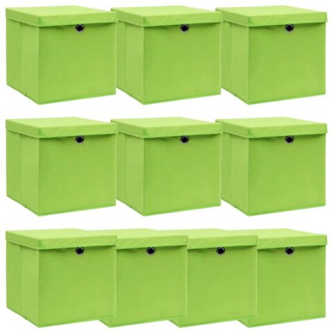 vidaXL Opbergboxen met deksels 10 st 32x32x32 cm stof groen Opbergen Groen Natuurlijk materiaal