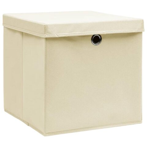 vidaXL Opbergboxen met deksels 4 st 28x28x28 cm crème Opbergen Crème Natuurlijk materiaal