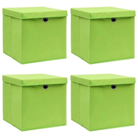 vidaXL Opbergboxen met deksels 4 st 32x32x32 cm stof groen Opbergen Groen Natuurlijk materiaal